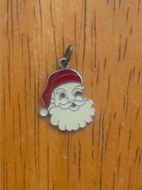 Vintage Santa Claus Sterling Silver Enamel Charm - Red & White